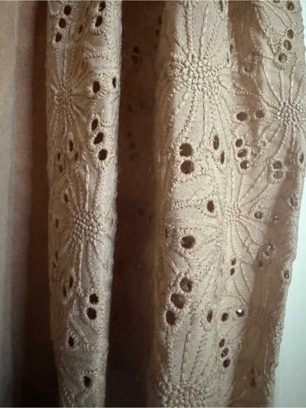 NWOT Bohemela Beige Evil Eye Print Long Sleeve Tee with Eyelet Sleeves, Large - Picture 8 of 13